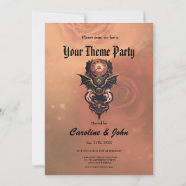 Invitación Viaje místico del tiempo con alas, reloj de vapor.