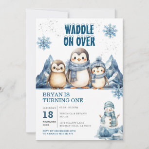 Invitación Viaje sobre los pingüinos cumpleaños de los animal