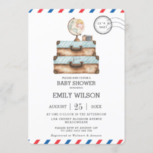 Invitación Viaje Voyage Aventura Baby Shower Boy