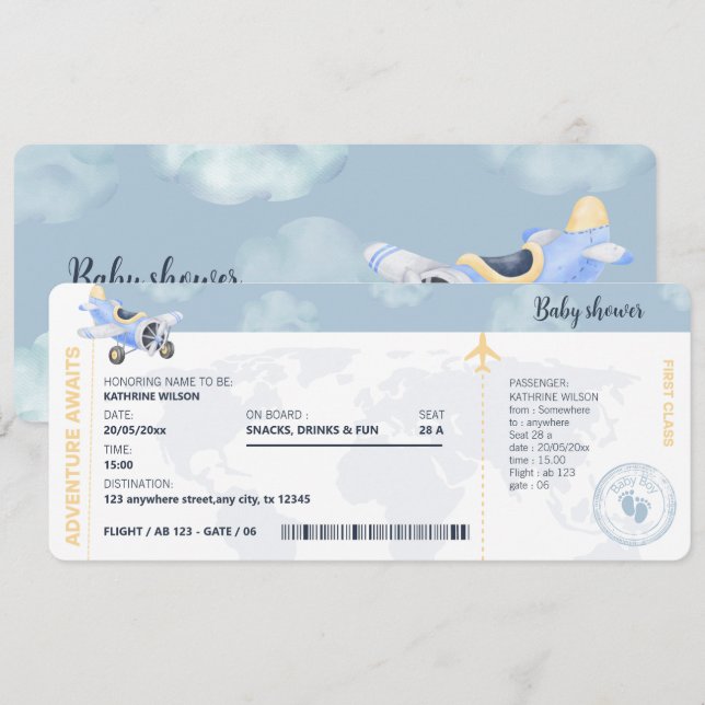 Invitación Viajes de pases de abordaje Género Baby Shower neu (Anverso / Reverso)