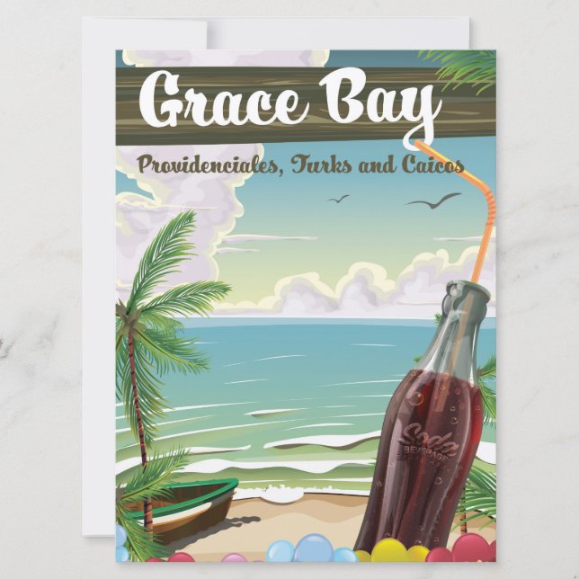 Invitación Viajes en Grace Bay, Providenciales, Turcas y Caic (Anverso)