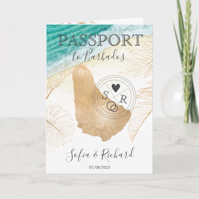 Invitación Viajes tropicales de destino Boda de Barbados (Anverso)