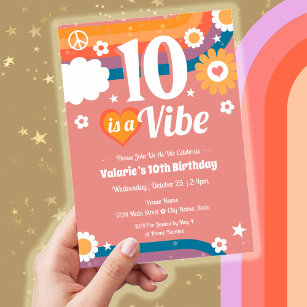 Invitación Vibe Retro 10 cumpleaños