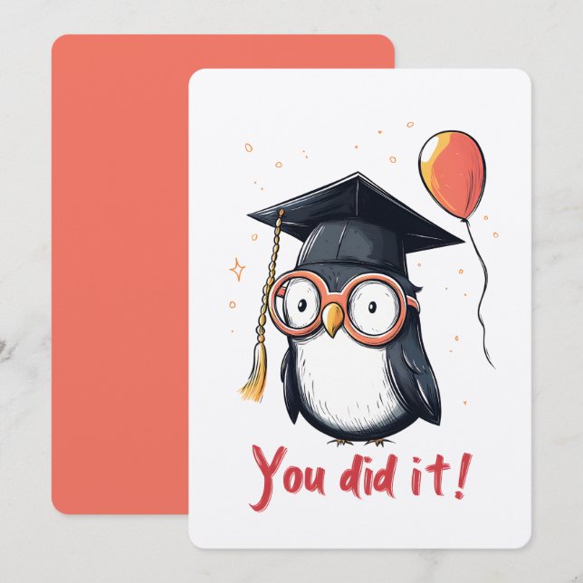 Invitación Vibes De Graduación De Pingüino Inteligentes - ¡Lo (Anverso / Reverso)