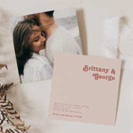 Invitación Vibes retro simples Boda de fotos Rubor Pink Squar