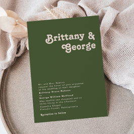 Invitación Vibes retro simples Boda tradicional de oliva verd