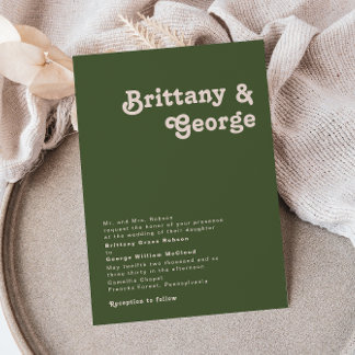 Invitación Vibes retro simples Boda tradicional de oliva verd