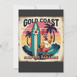 Invitación Vibes tropicales de surf - Rooster retro y T-Waveb