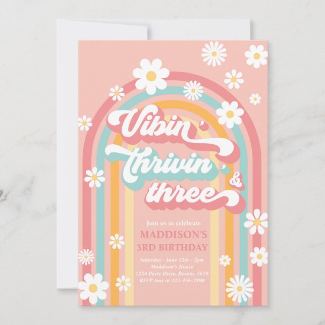 Invitación Vibin' Thrivin' Tres cumpleaños del arcoiris del B (Anverso)