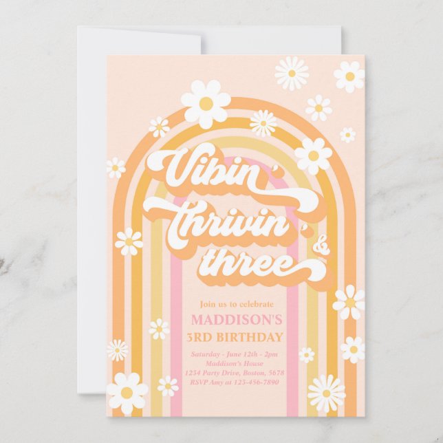 Invitación Vibin' Thrivin' Tres cumpleaños del arcoiris del B (Anverso)