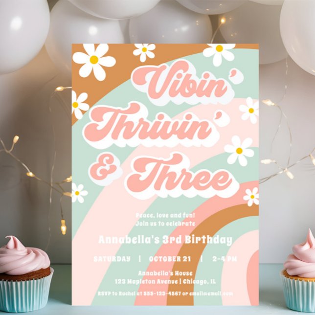 Invitación Vibin' Thrivin' TRES Groovy 3 cumpleaños retro (Subido por el creador)