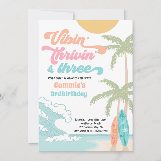 Invitación Vibin' Thrivin y tres cumpleaños de playa de surf  (Anverso)