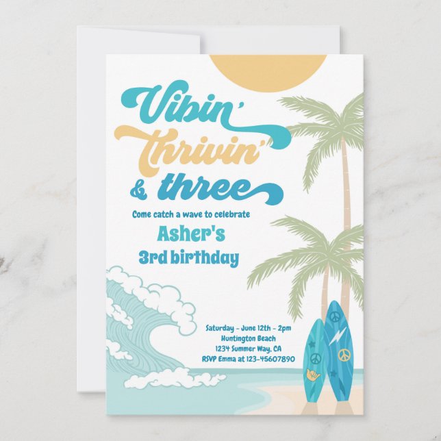 Invitación Vibin' Thrivin y tres cumpleaños de playa de surf  (Anverso)