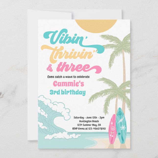 Invitación Vibin' Thrivin y tres cumpleaños de playa de surf  (Anverso)