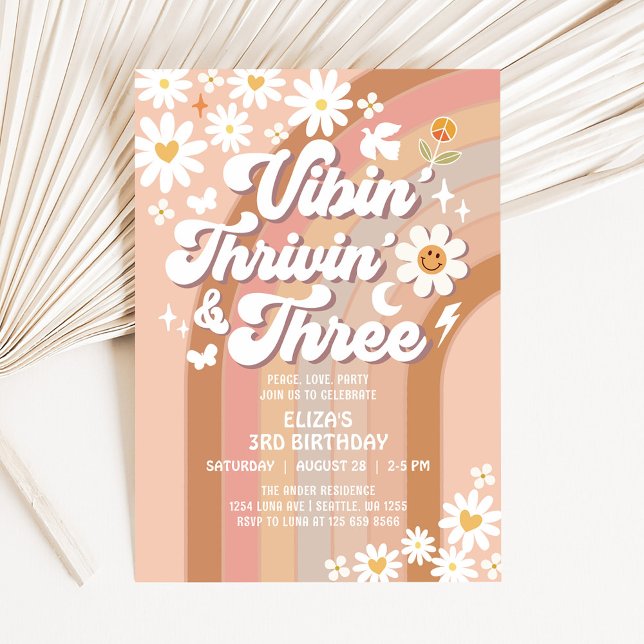 Invitación Vibin' Thrivin' Y Tres Cumpleaños Retro De Tierra (Subido por el creador)