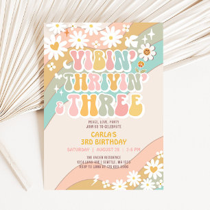 Invitación Vibin' Thrivin' Y Tres Cumpleaños Retro Hippie