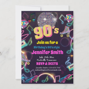 Invitación Vibraciones de discoteca neón de los 90 estilo ret