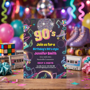 Invitación Vibraciones de discoteca neón de los 90 estilo ret