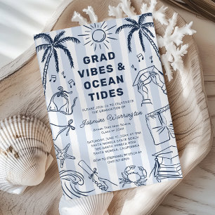 Invitación Vibraciones de graduación garabateadas de la playa