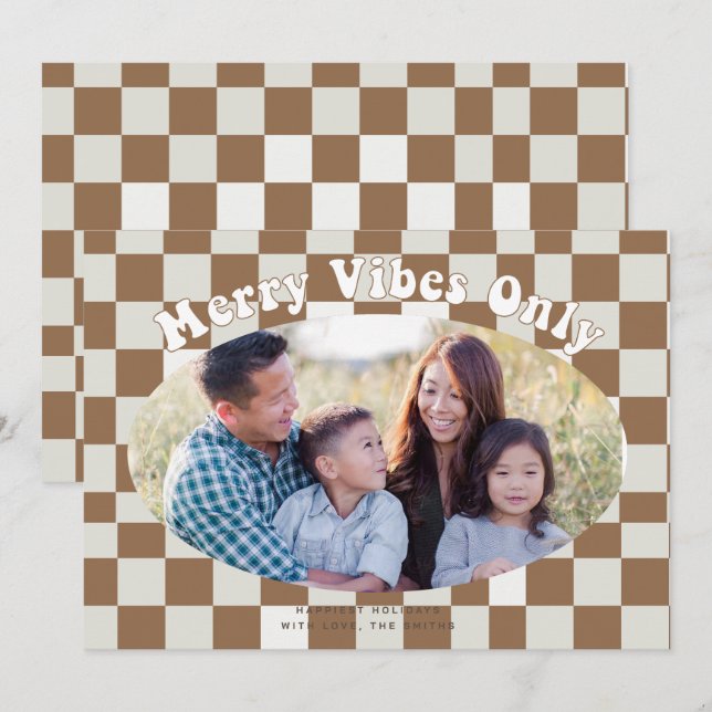 Invitación Vibraciones Navideñas Retro Groovy con Cuadro de B (Anverso / Reverso)