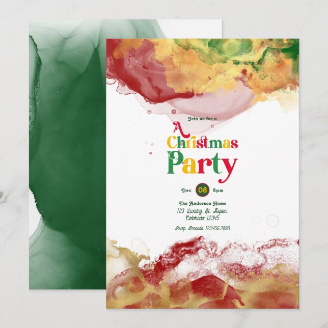 Invitación Vibraciones Retro con Festejo de Navidad con Tinta (Anverso / Reverso)