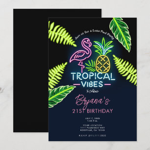 Invitación Vibraciones Tropicales Resplandor Neon Hojas Fiest