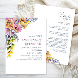 Invitación Vibrant All in One Pink and Orange Floral Wedding 