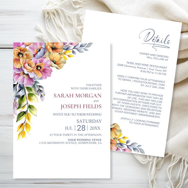 Invitación Vibrant All in One Pink and Orange Floral Wedding  (Subido por el creador)