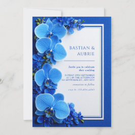 Invitación Vibrant Azure Blue Botanical Orchid Wedding