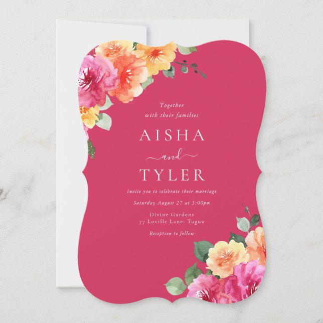 Invitación Vibrant Blush Floral Watercolor Wedding (Anverso)