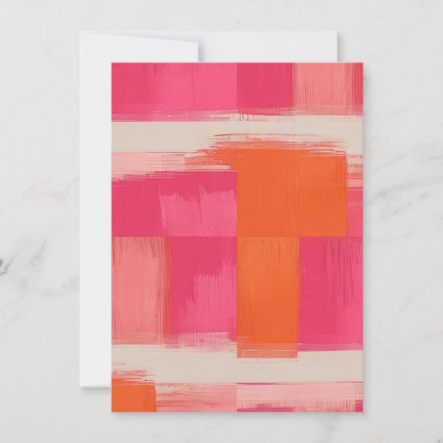 Invitación Vibrant Brushstroke Geometric Pattern – Pink & Ora (Anverso)
