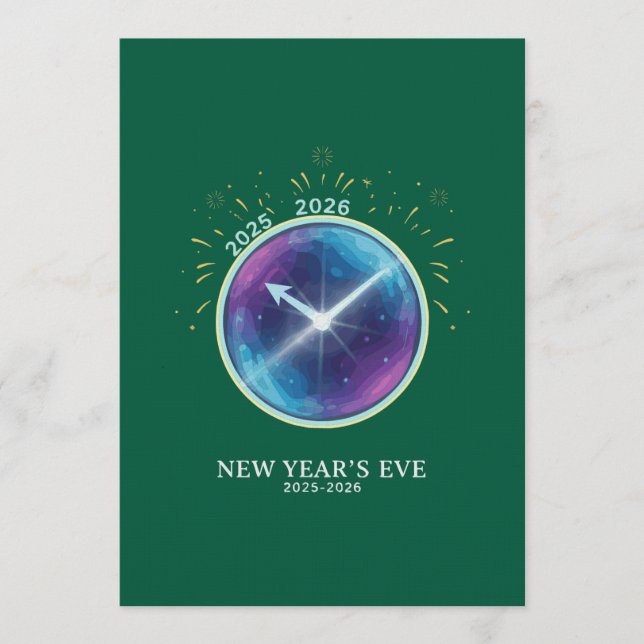 Invitación Vibrant Celestial Clock New Year's Eve 2026 Party (Anverso)