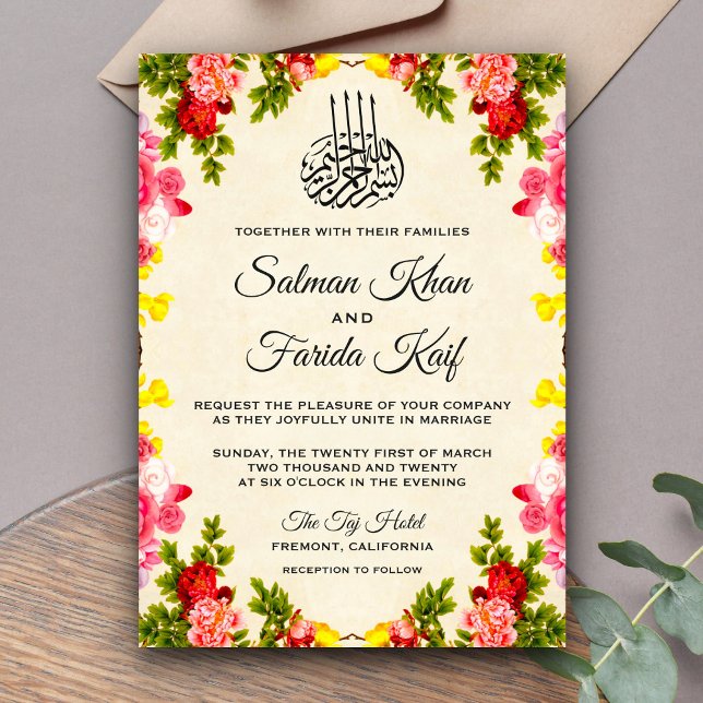 Invitación Vibrant Floral Islamic Muslim Wedding Invitation (Subido por el creador)