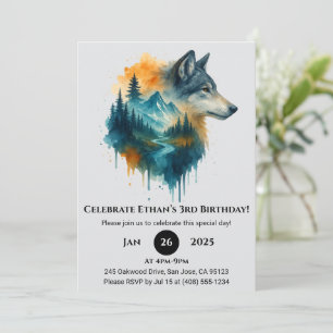 Invitación Vibrant Forest Wolf Birthday