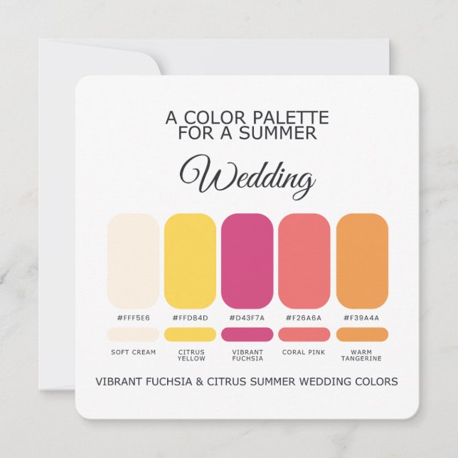 Invitación Vibrant Fuchsia Citrus Summer Wedding Palette Card (Anverso)