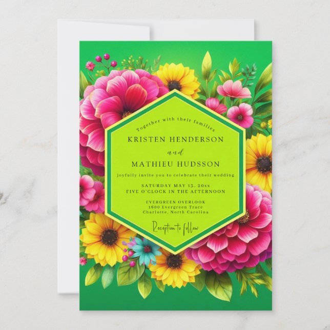 Invitación Vibrant Green Floral Summer Wedding (Anverso)