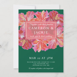 Invitación Vibrant Hibiscus Green Tropical Wedding 