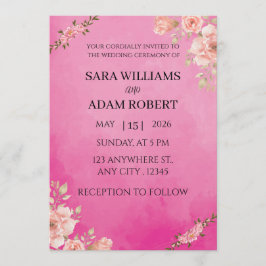 Invitación Vibrant Hot Pink Watercolor Floral