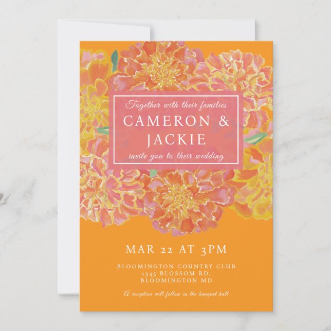 Invitación Vibrant Marigold Pink Wedding Invitation (Anverso)