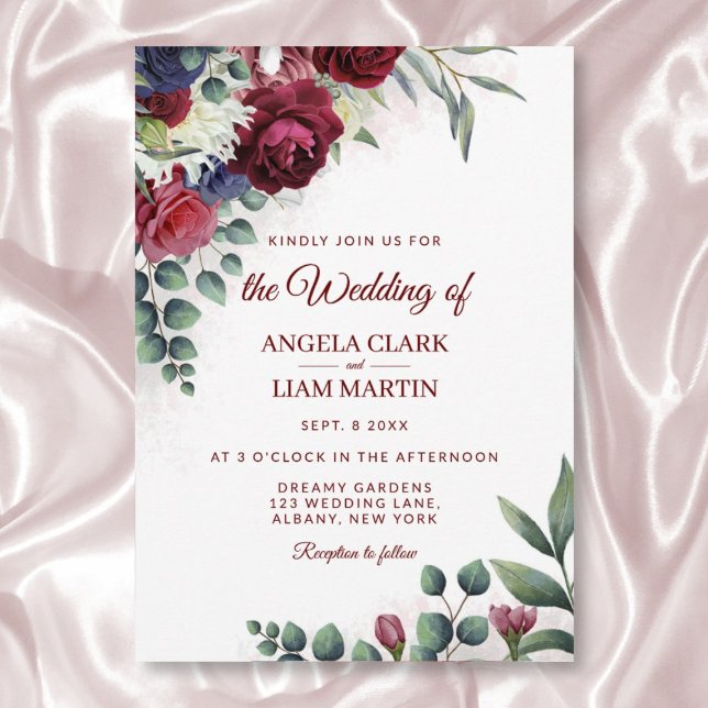Invitación Vibrant Marsala, Rubor Pink, floral de la marina (Subido por el creador)