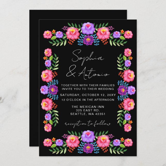 Invitación Vibrant Mexican Floral Fiesta Wedding (Anverso / Reverso)