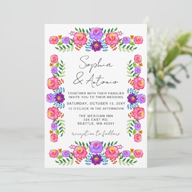 Invitación Vibrant Mexican Floral Fiesta Wedding (Anverso de pie)