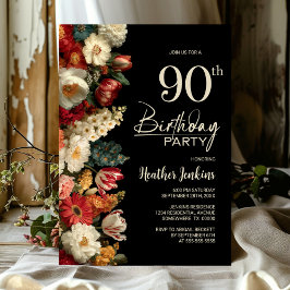 Invitación Vibrant Moody Floral Black 90th Birthday Party