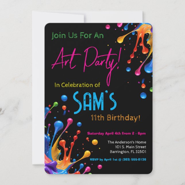 Invitación Vibrant Paint Splash Art Party Birthday Invitation (Anverso)