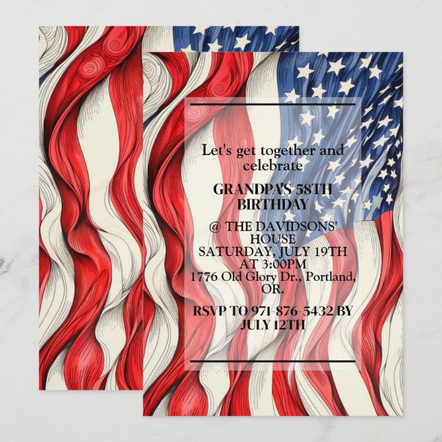 Invitación Vibrant Patriotic American Flag Birthday Party (Anverso / Reverso)