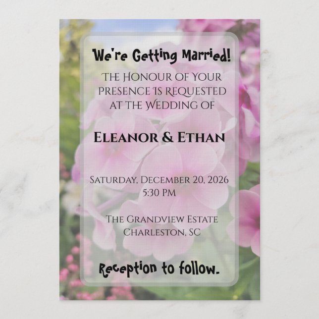 Invitación Vibrant Pink Phlox Summer Garden Wedding  (Anverso)