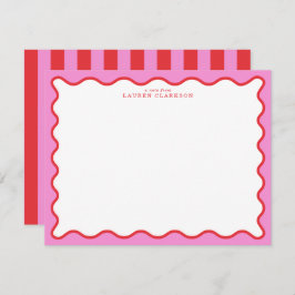 Invitación Vibrant Pink & Red Modern Wavy Border Note Card