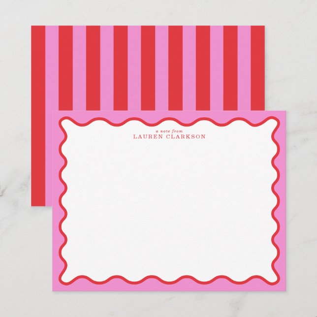 Invitación Vibrant Pink & Red Modern Wavy Border Note Card (Anverso / Reverso)