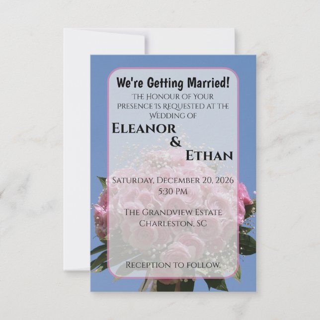 Invitación Vibrant Pink Rose Bouquet & Blue Sky Summer  (Anverso)