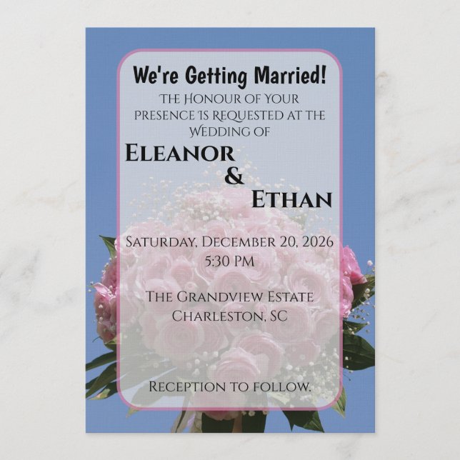 Invitación Vibrant Pink Rose Bouquet & Blue Sky Summer  (Anverso)